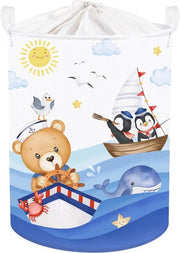 Asciugamani per bambini con marine animali blu - Zee Zeilboten Beer Pinguïns - Cassetto per bambino 36x45 cm