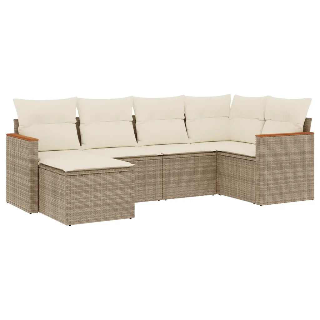 Set Divano da Giardino 6 pz con Cuscini Beige in Polyrattan 3258579