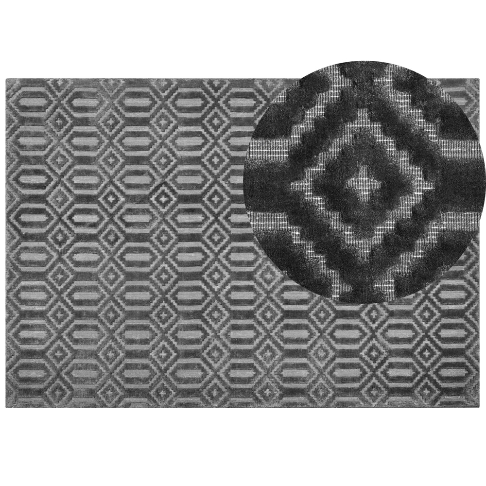 Tappeto Grigio Viscosa 160 x 230 cm Motivo Geometrico Tessuto a Mano Flatweave