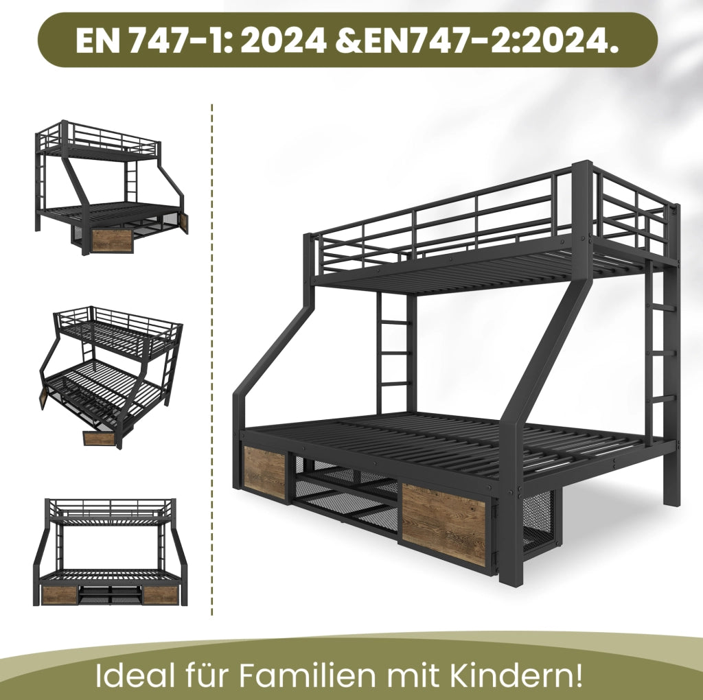Letto a castello per bambini 90x200/140x200 cm nero