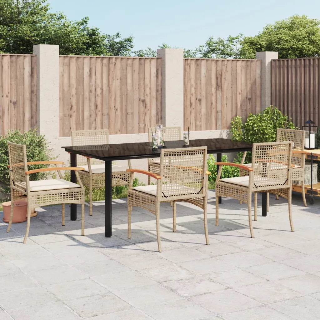 Set da Pranzo da Giardino 7 pz con Cuscini Beige in Polyrattan 3213636