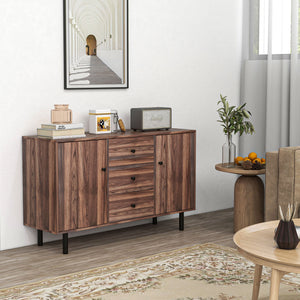 Credenza 2 Ante 3 Cassetti 127x40x76 cm in Legno e Truciolato Marrone e Nero