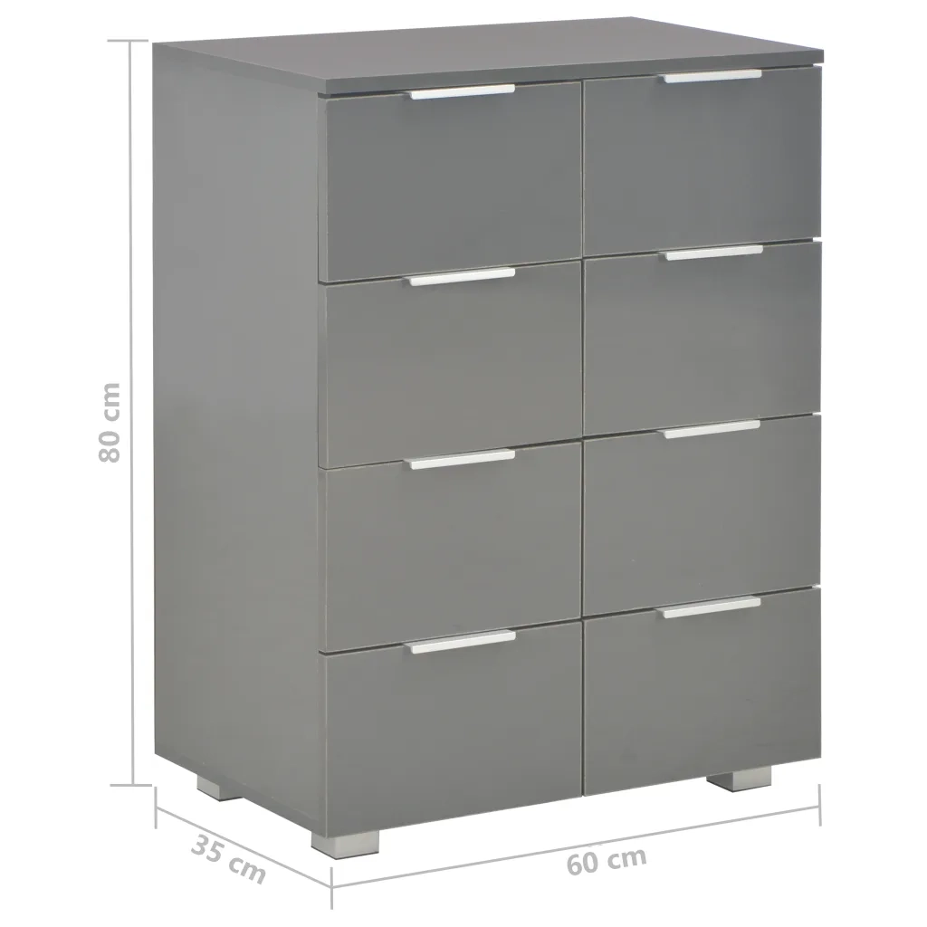 Credenza Grigio Lucido 60x35x80 cm in Legno Multistrato 283714
