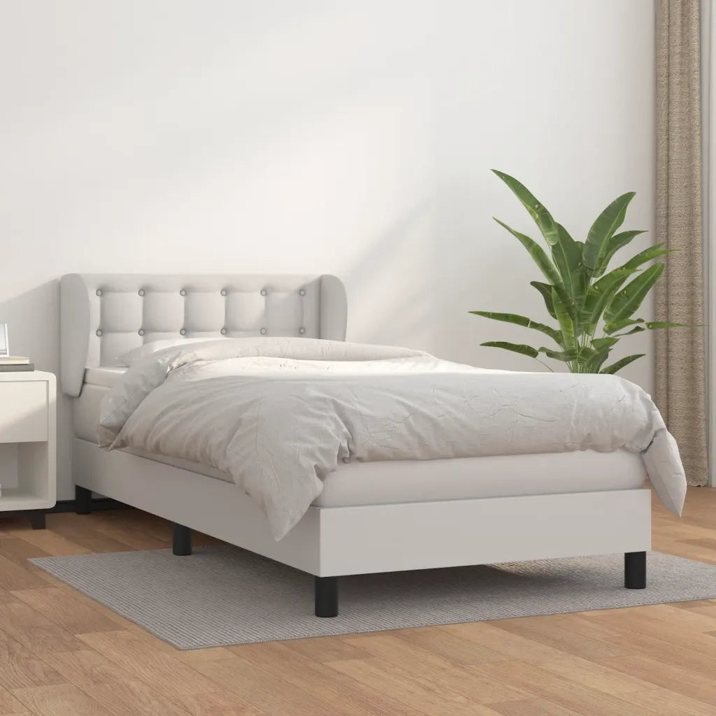 Letto singolo | Letto per adulti | Giroletto a Molle con Materasso Bianco 90x200 cm in Similpelle