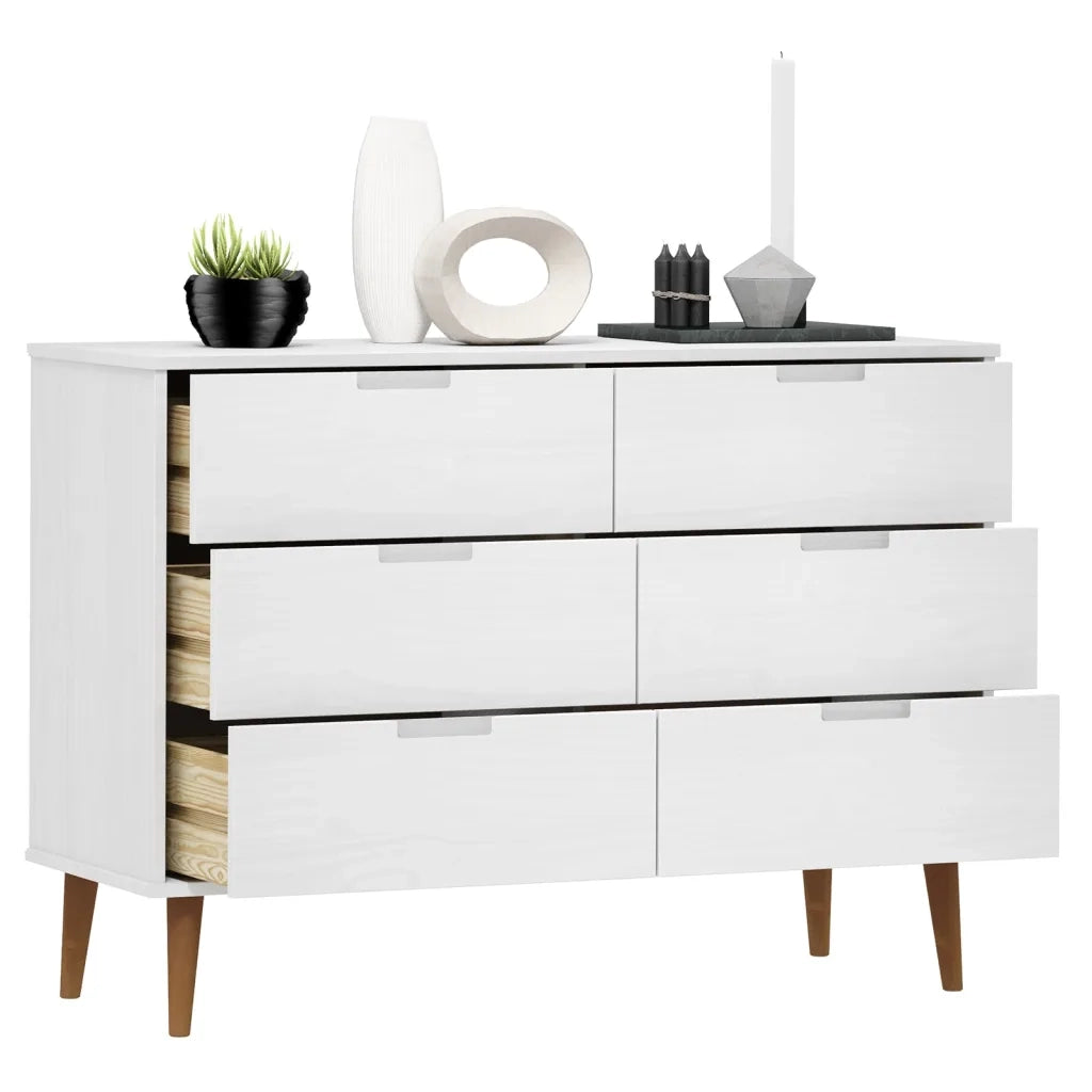 Cassettiera MOLDE Bianca 113x40x80 cm in Legno Massello di Pino 350508