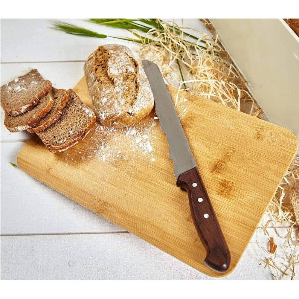 Trade Shop - Contenitore Portapane Vintage Nero Coperchio Tagliere In Legno Latta Alimenti -