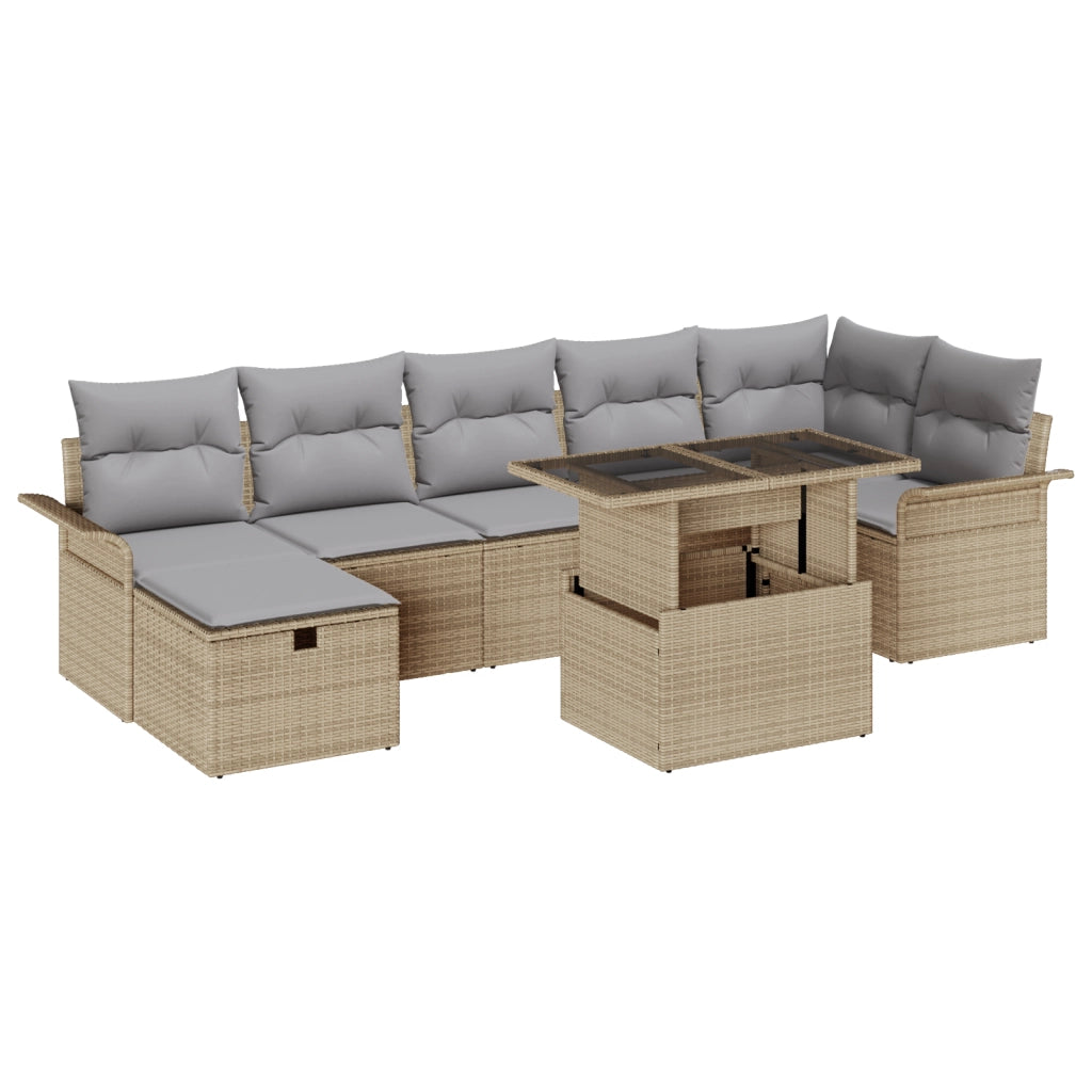 Set di Divani da Giardino con Cuscini Beige Polyrattan