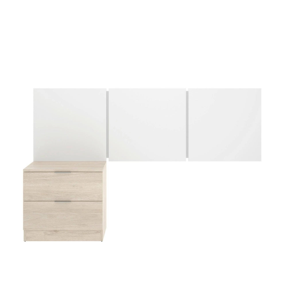 Testiera letto Chanhom, Spalliera, Testata per camera da letto, Poggiatesta, 157x34 h96 cm, Bianco e Rovere