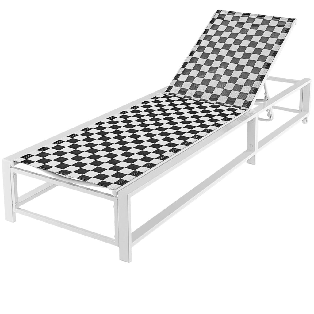 Sdraio regolabile da patio con ruote e tessuto traspirante, Poltrona reclinabile da esterno per bordo piscina Nero e Bianco-Poltrone e sdraio