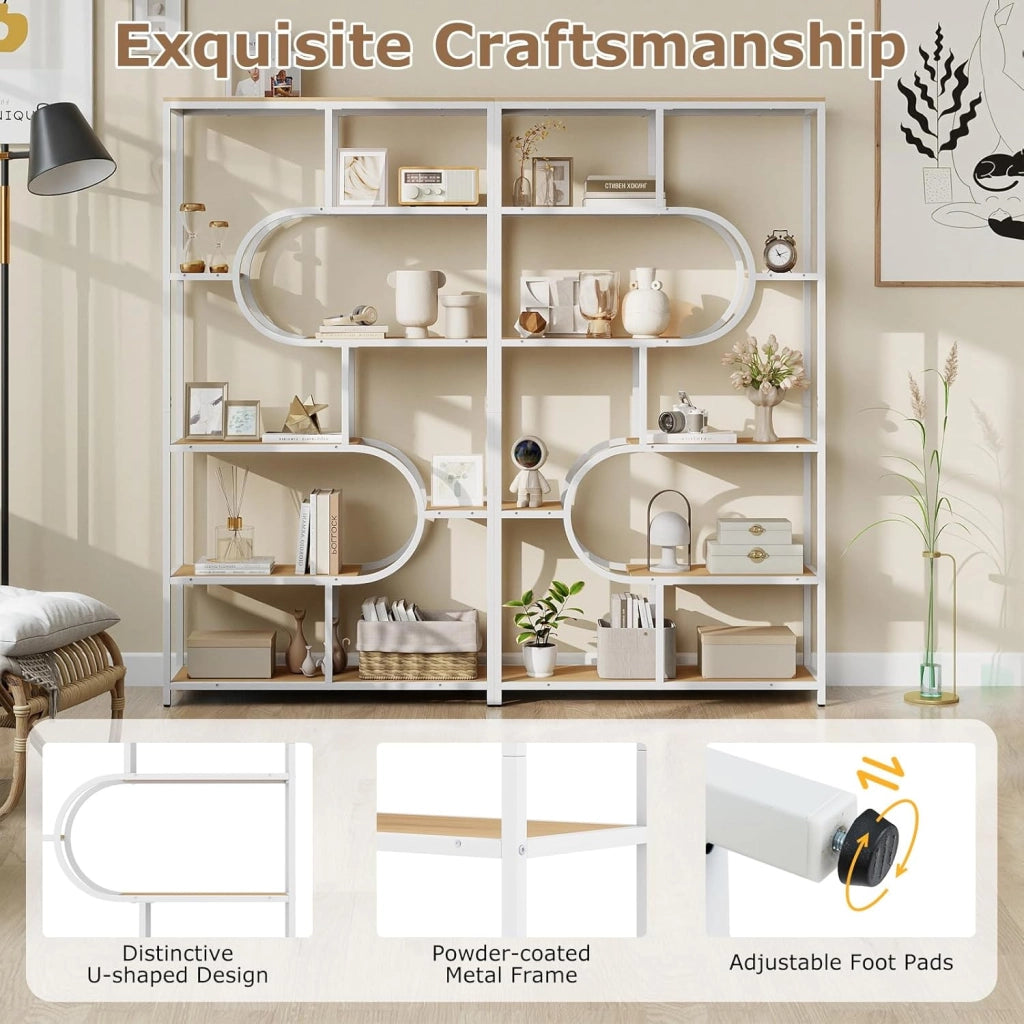 Libreria Geometrica a 8 livelli, scaffale portaoggetti con ripiani aperti in legno, struttura in metallo, kit antiribaltamento, 95 x 30 x 175 cm, per soggiorno, camera da letto, ufficio