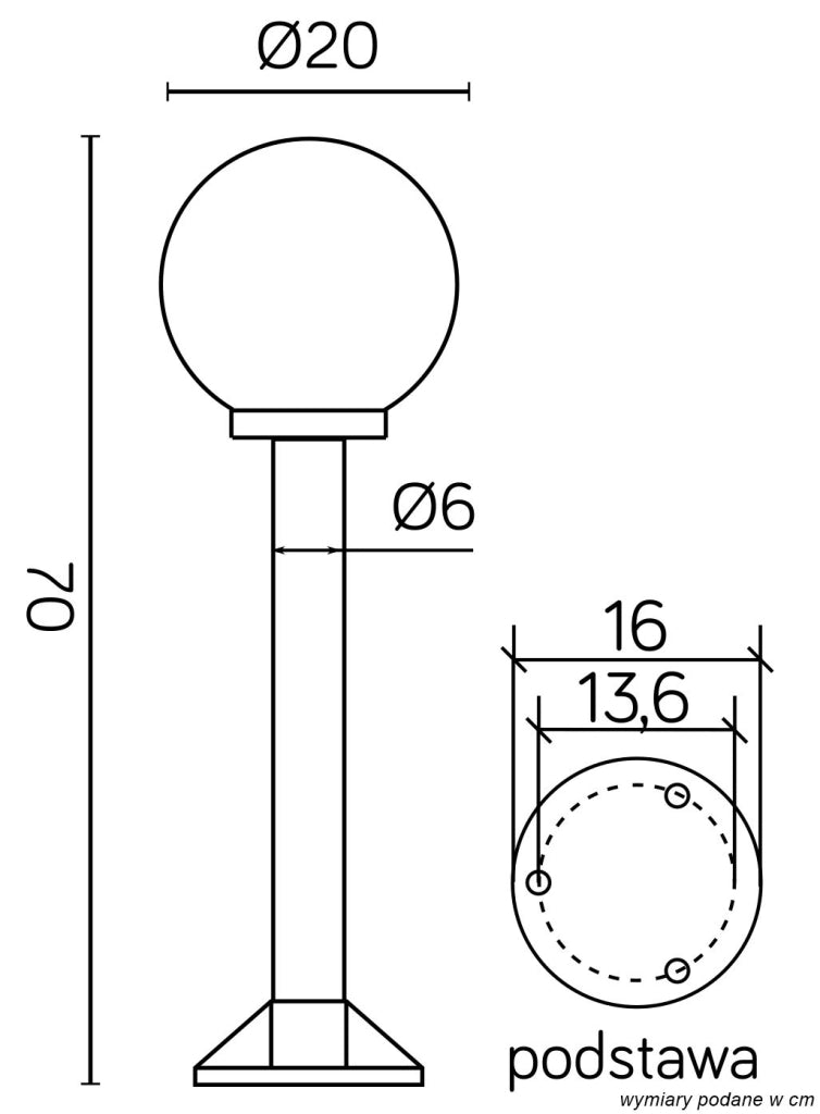 Lampada da giardino 70cm sfera 20cm nera E27 IP43 SU-MA