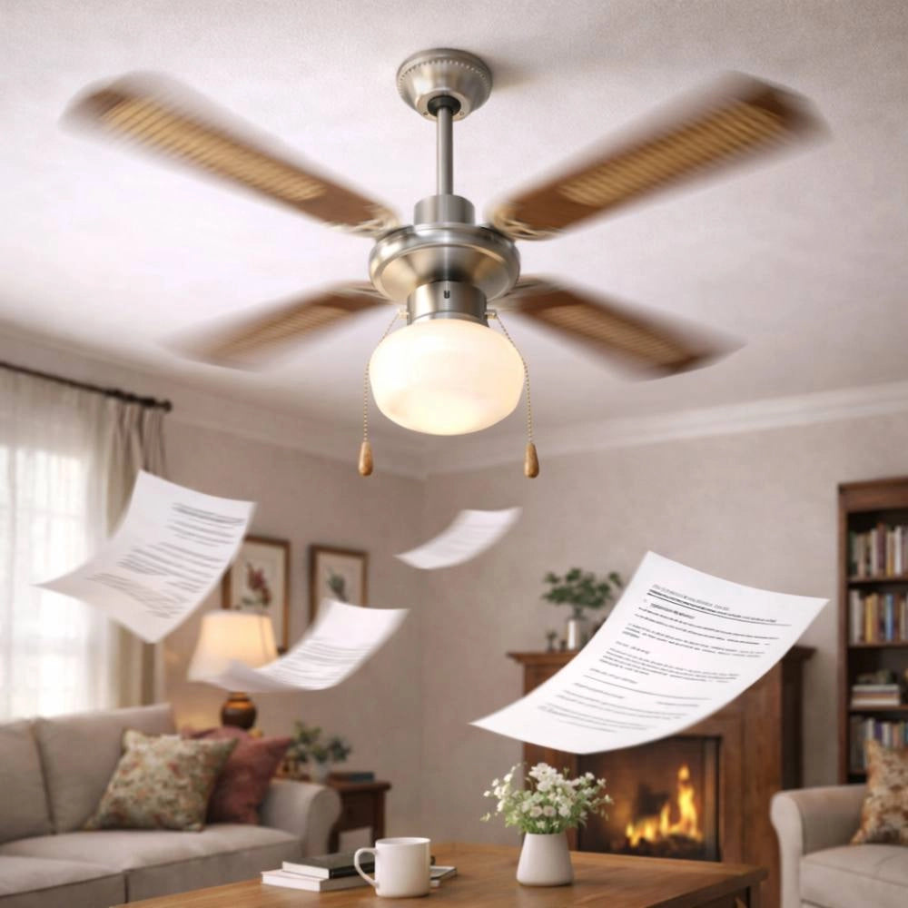 Ventilatore a soffitto zephir zfs9107 con luce e 4 pale, 3 velocità *** colore marrone, confezione 1