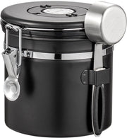 Contenitore di conservazione del caffè - Scatola di archiviazione - Borsa di caffè - Tanke di conservazione dei fagioli - 1200 ml - Acciaio inossidabile - Nero