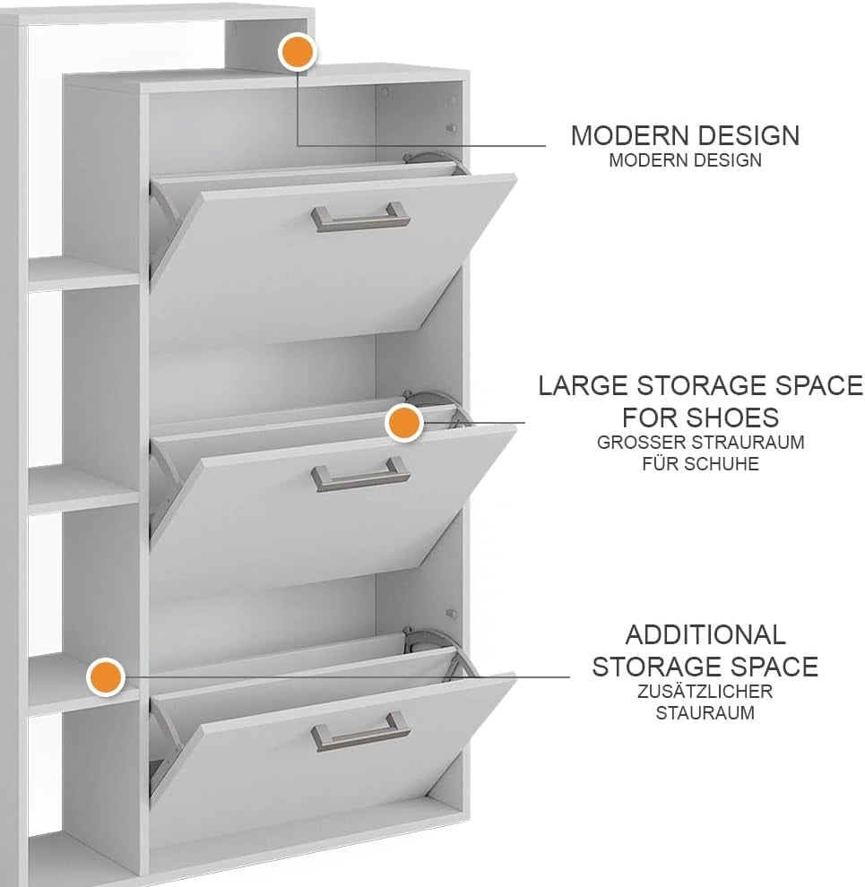 Scarpiera Orlando, Bianco, 80 x 128.3 cm con 3 scomparti