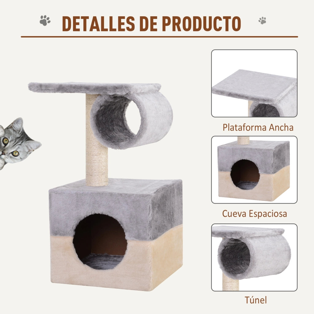 Albero per Gatti con Casetta e Posti ¨C Zephmum ¨C Grigio e Beige 31x31x58 cm