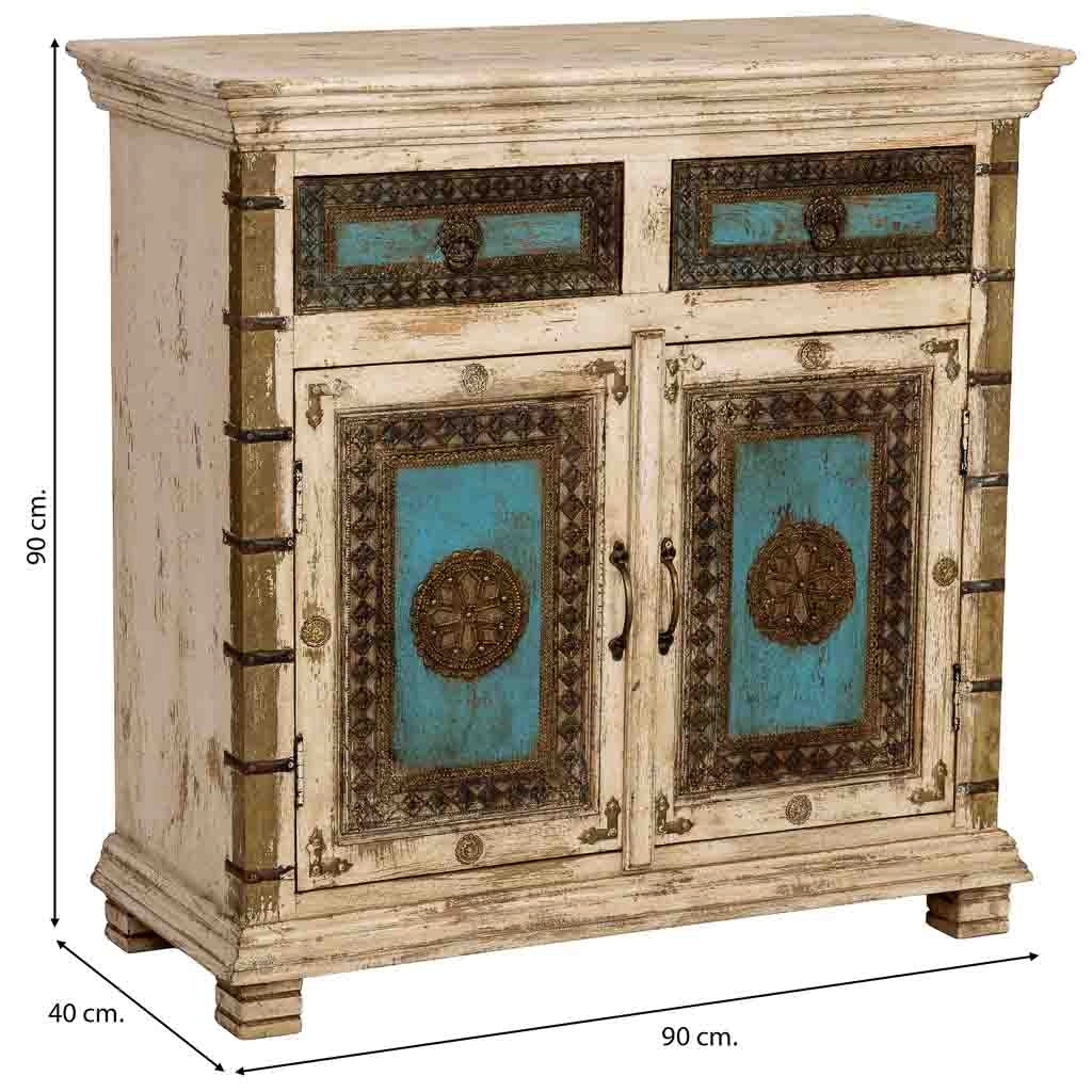 Credenza artigianale in legno bianco, 90x40x90h cm