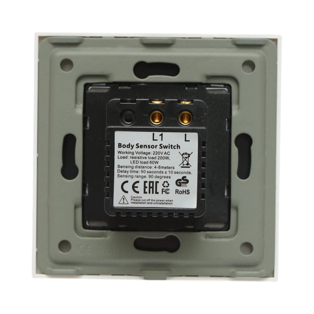 Interruttore sensore di movimento PIR bianco 220V, cornice in vetro 86x86x34mm