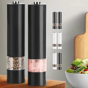 Molitore elettrico sale e pepe, 2 pezzi, con molitore sale e pepe con lavorazione ceramica regolabile e illuminazione LED (Nero)