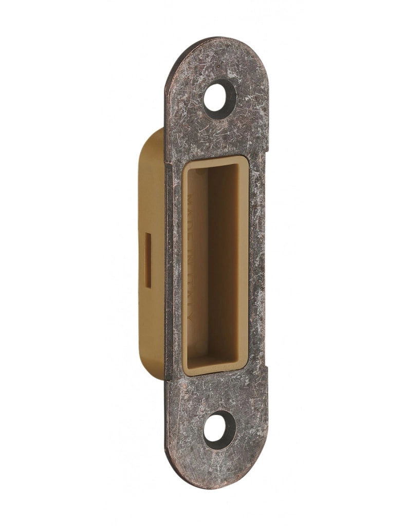 Serratura Patent da incasso 90mm x 50mm, reversibile, piastra tonda, richiamo 1/2 giro, 1 chiave, bronzo - THIRARD