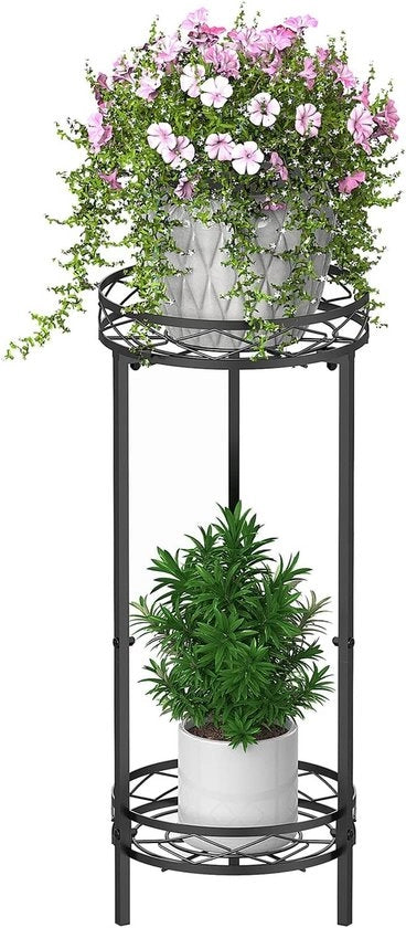 Standarizzatore per piante in metallo per interni - supporto per fiori a 2 livelli - 70 x 29 cm - supporto per vaso di fiori - supporto per fiori per giardino - terrazza e cultura di interni - nero