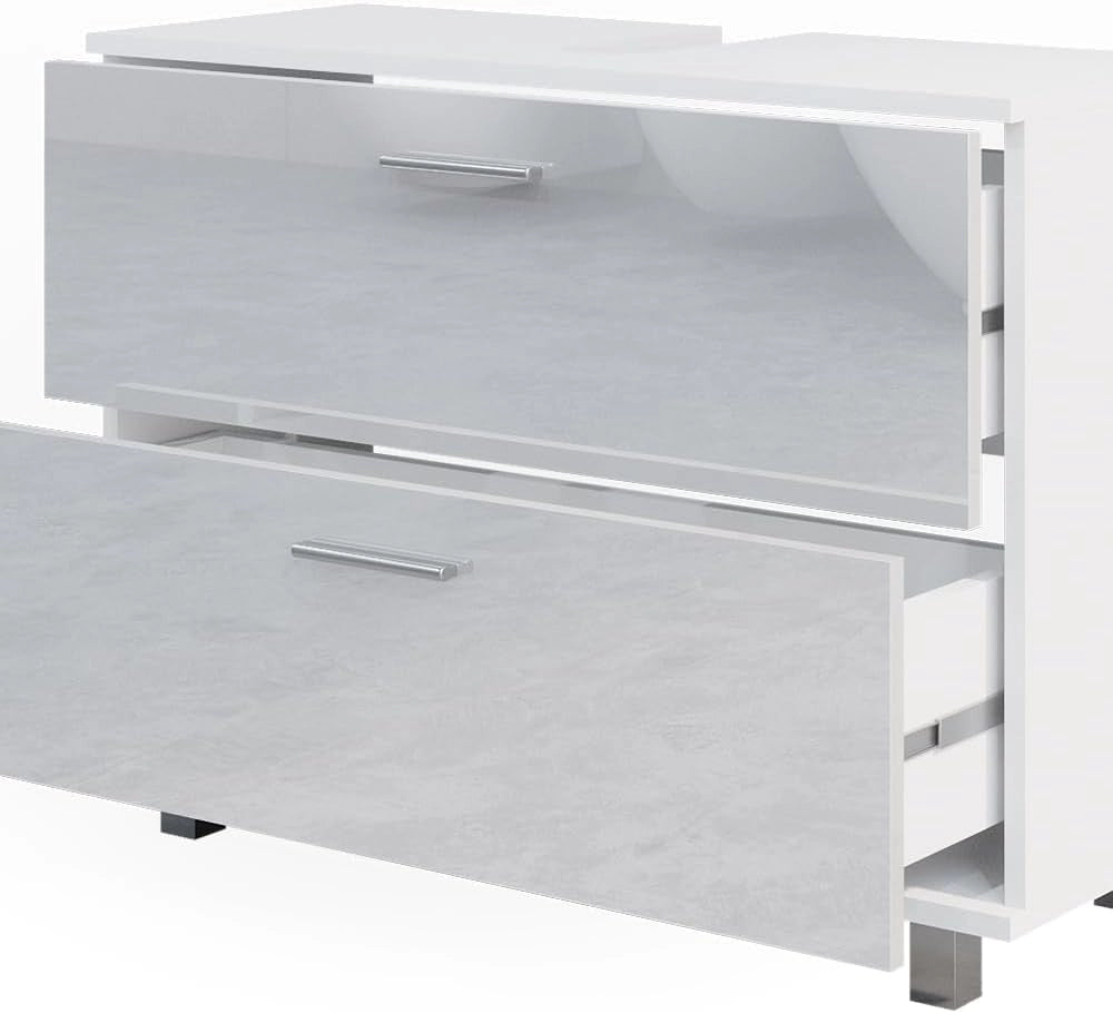 Mobile sottolavabo per bagno Ilias, Bianco lucido, 80 x 60.8 cm, con ritaglio per sifone e aperture di ventilazione laterali
