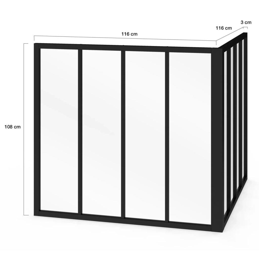 IDMarket - Tetto in vetro angolare a 8 vetri L. 116 x L.116 x H.108 cm in metallo nero e vetro temperato