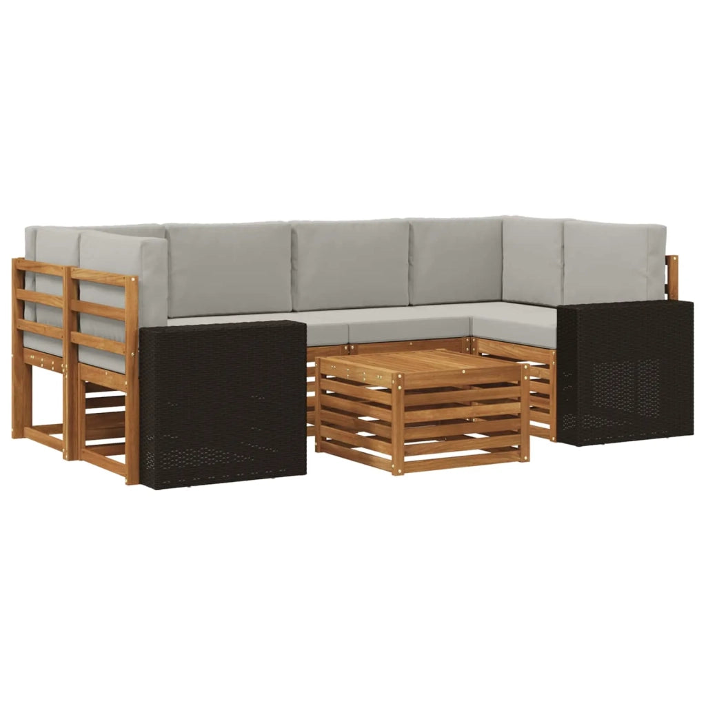 Set di divani da esterno 7 pz Naturale e Grigio Chiaro 3384092
