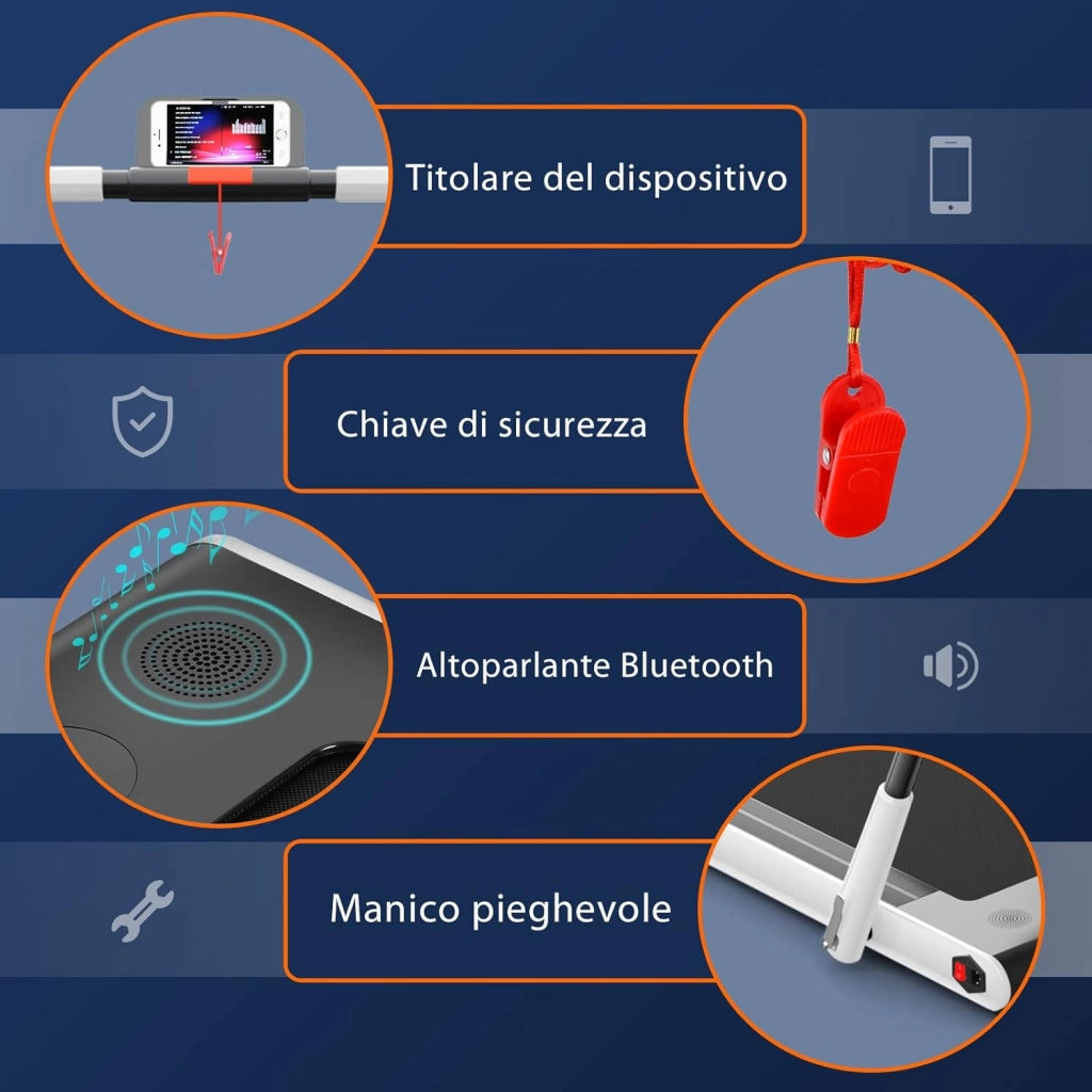 Tapis Roulant 2 in 1, Tapis Roulant Elettrico Pieghevole Salvaspazio da 0,75HP con App e Telecomando, Supporto per Cellulare, Display a LED e Altoparlante (Bianco)