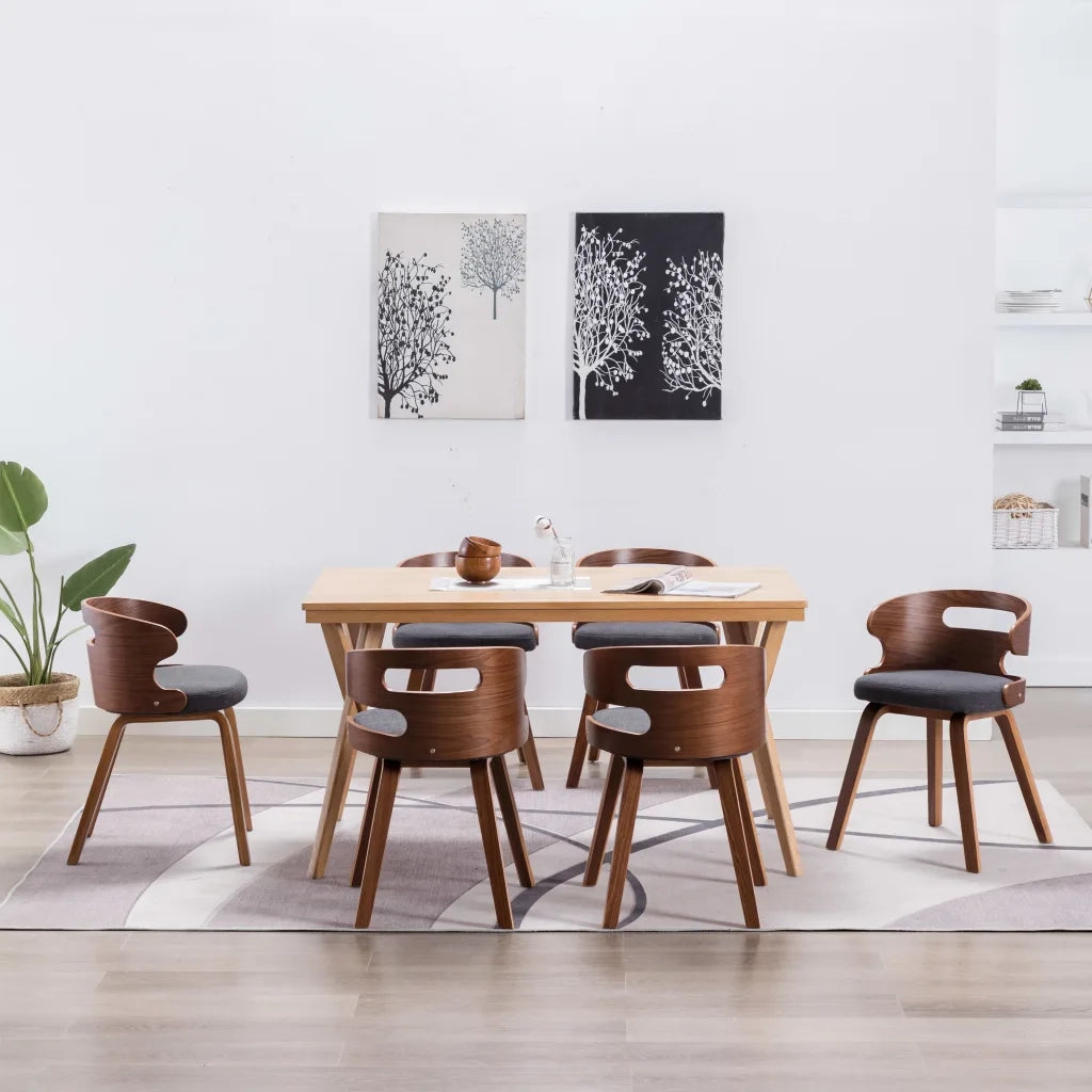 Sedie da Pranzo 6 pz Grigio Scuro in Legno Piegato e Tessuto 278851