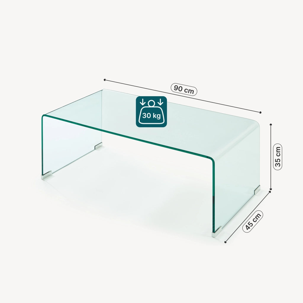 Tavolino da Caffè Väsas in Vetro 90 x 45 x 35 cm - Trasparente [en.casa]