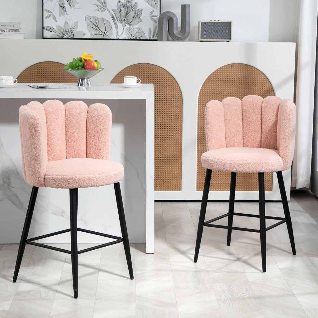 Sgabelli da Bar con Schienale e Poggiapiedi ¨C Zephmum ¨C Rosa, Acciaio, 52x53x93 cm