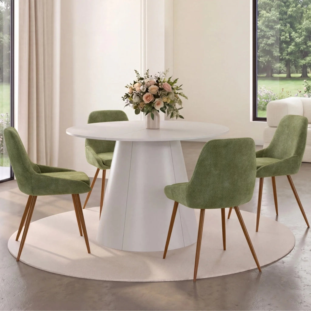 IDMarket - Set di 4 sedie THALYA in tessuto ciniglia verde e gambe effetto noce con braccioli
