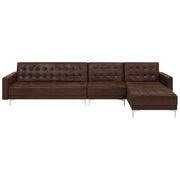 Divano letto angolare in ecopelle marrone capitonné moderno a forma di L modulare a 4 posti con ottomana chaise longue versione destra
