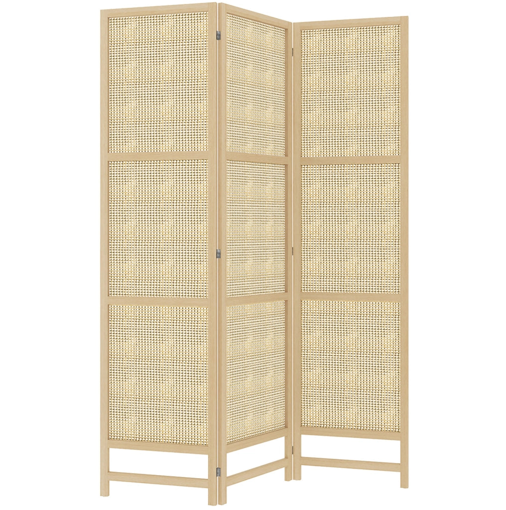 Paravento pieghevole a 3 pannelli in rattan 135 x 180 cm