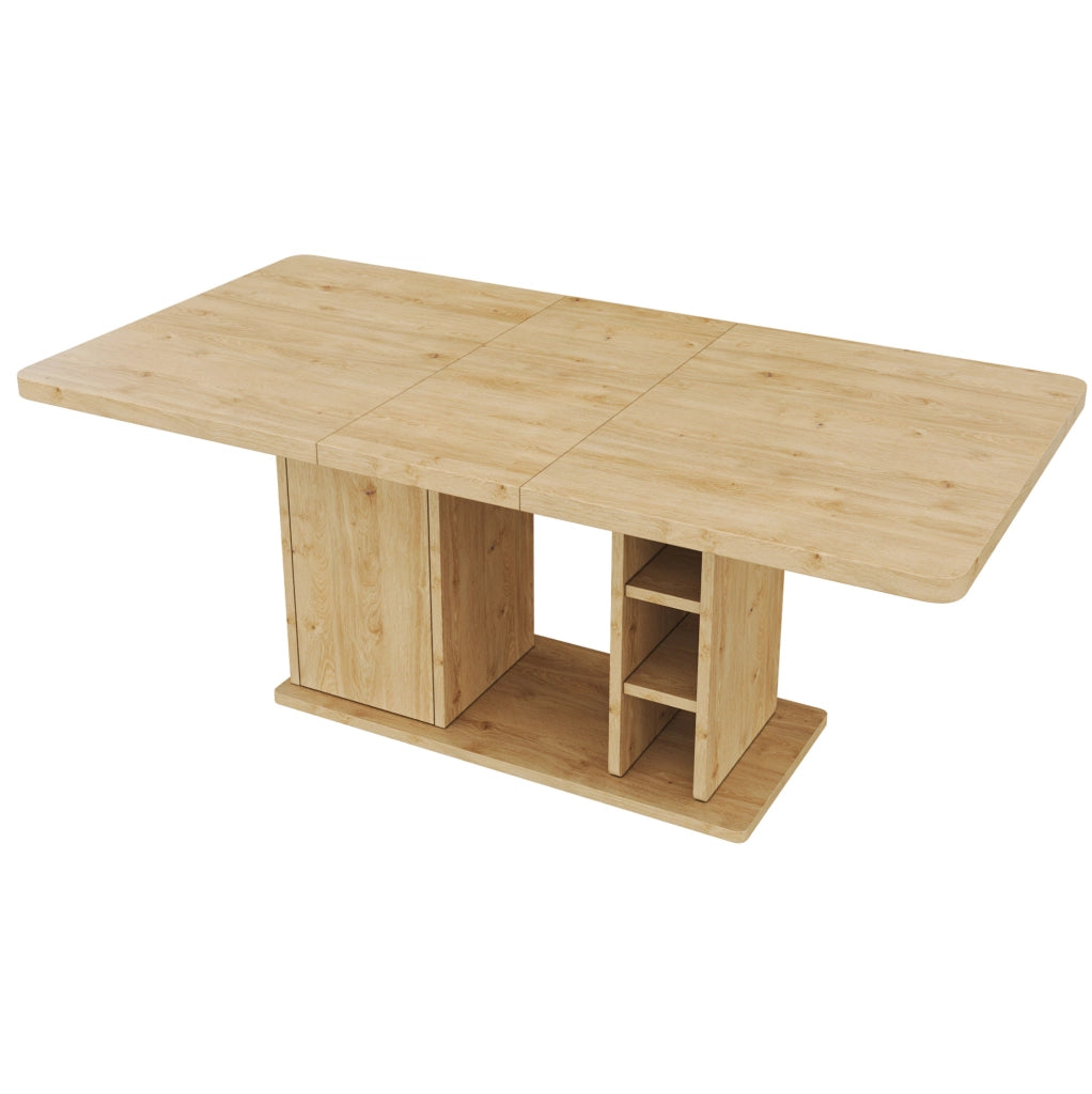 Tavolo da pranzo allungabile 180x80x75 cm con vano contenitore in MDF color rovere