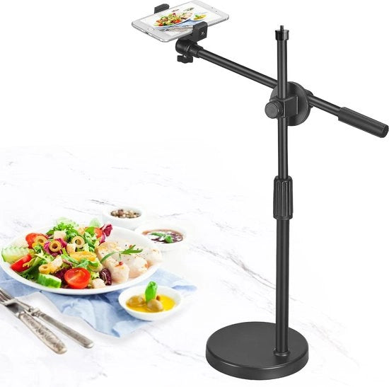 Sostegno regolabile per smartphone - Altezza e angolo regolabili - Base rotonda stabile - Streaming live - Winkel - Traversa (36-52 cm)