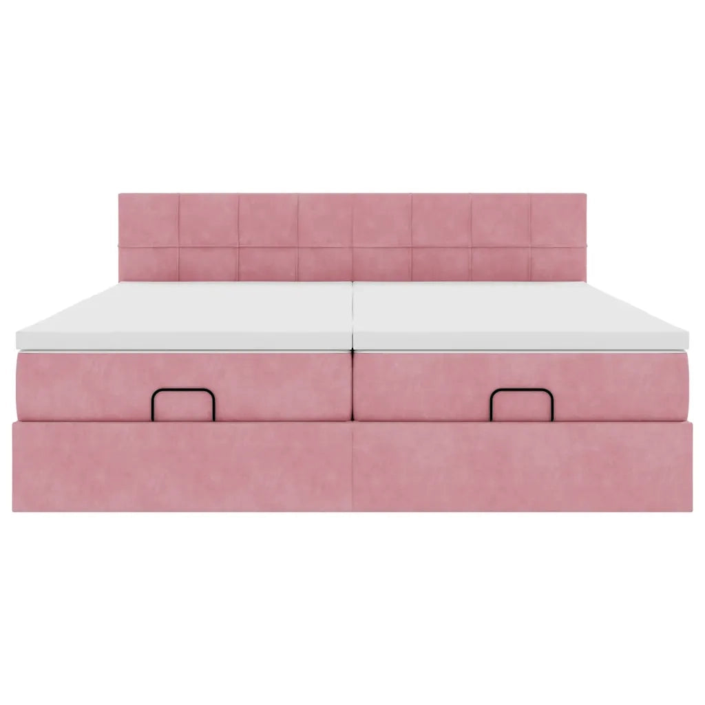 Struttura Letto Pouf con Materassi Rosa 180x200 cm Velluto