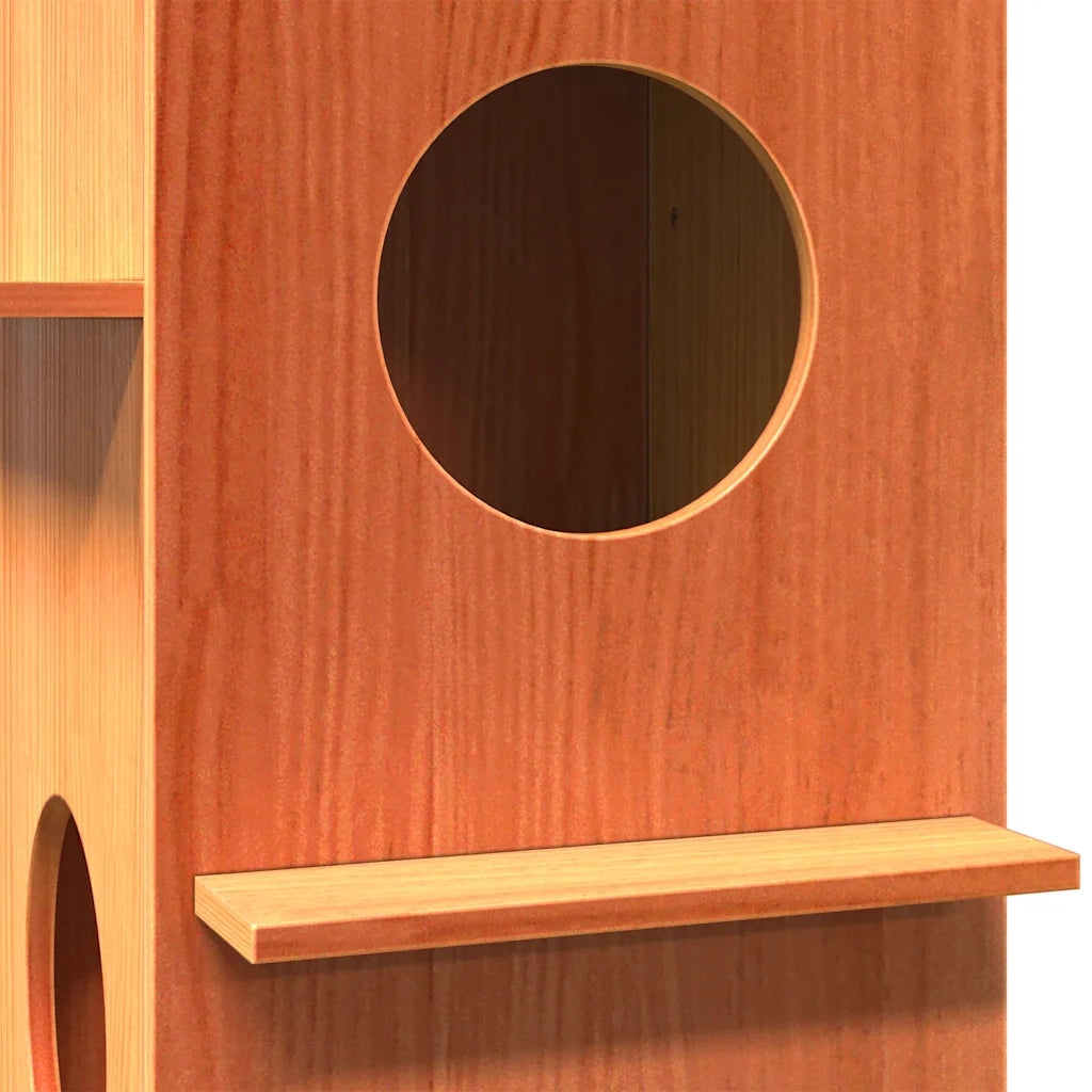 Cuccia per Gatti Marrone Cera 43x43x60cm Legno Massello di Pino
