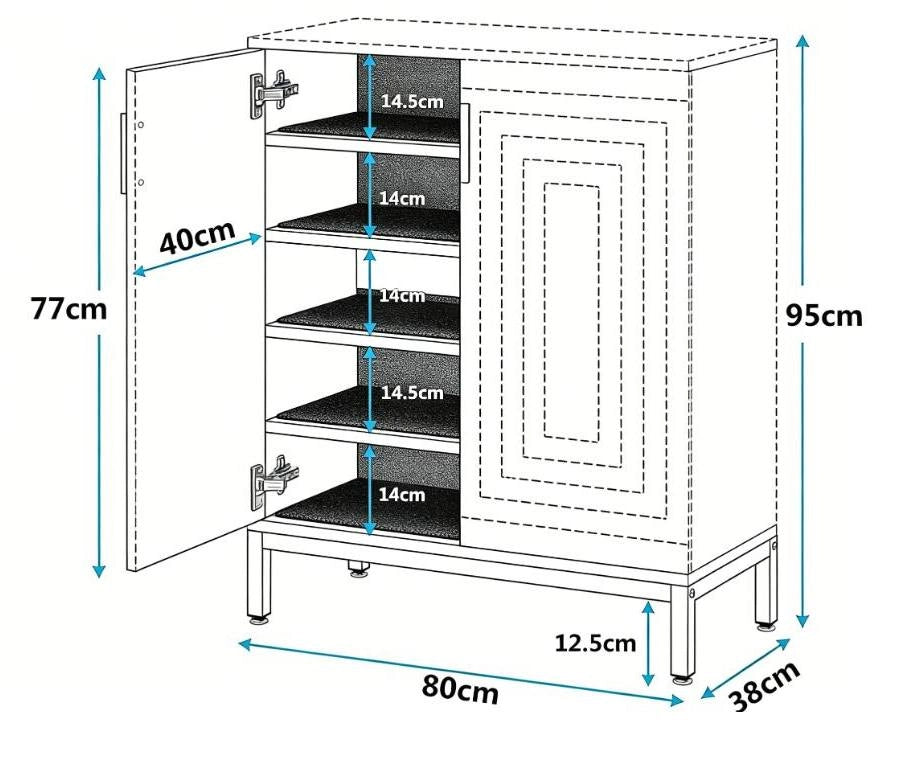 Scarpiera freestanding a 2 ante con 5 ripiani, MDF e metallo, 80 x 38 x 95 cm