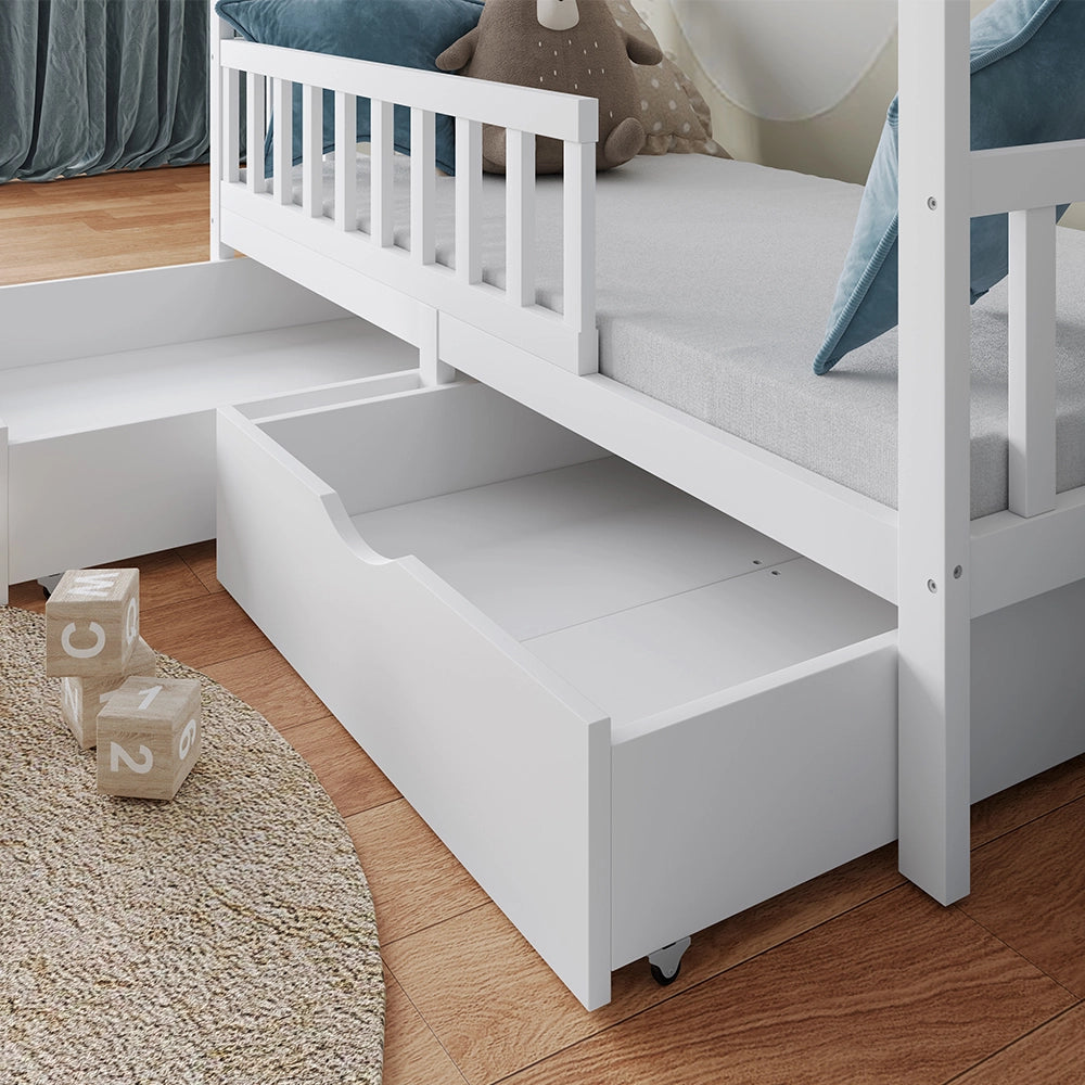 Vitalispa Letto montessori bambini Bianco 80x160 cm con 2 cassetti e materasso