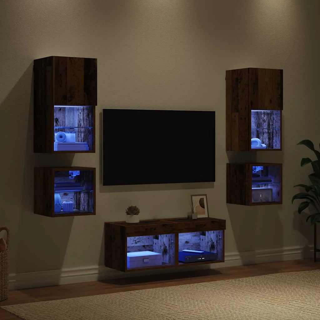 Mobile per TV a Muro 8 pz-Set di 8 Credenza per TV sospesa Legno vecchio Legno multistrato