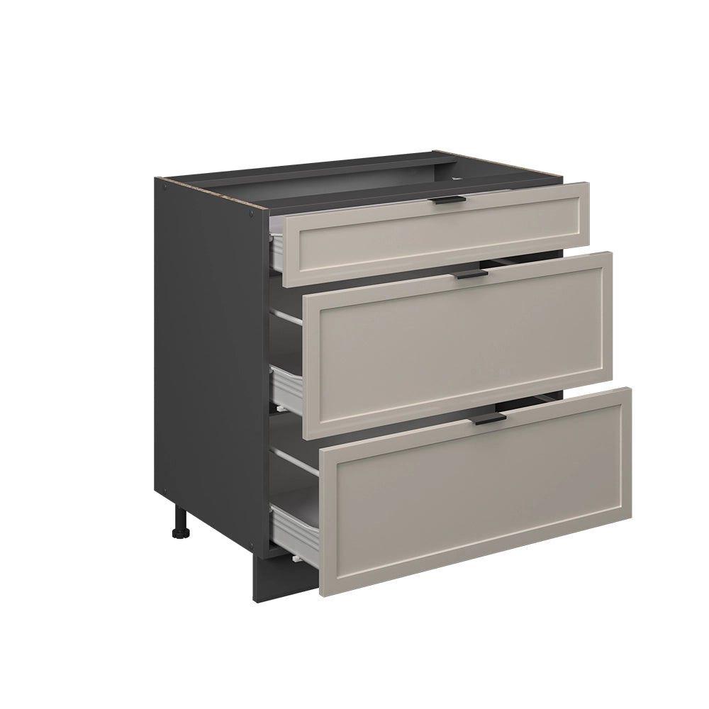 Mobiletto base per cucina Fame-Line GrigioBeige/Antracite 80 cm con 3 cassetti, PL Antracite Vicco