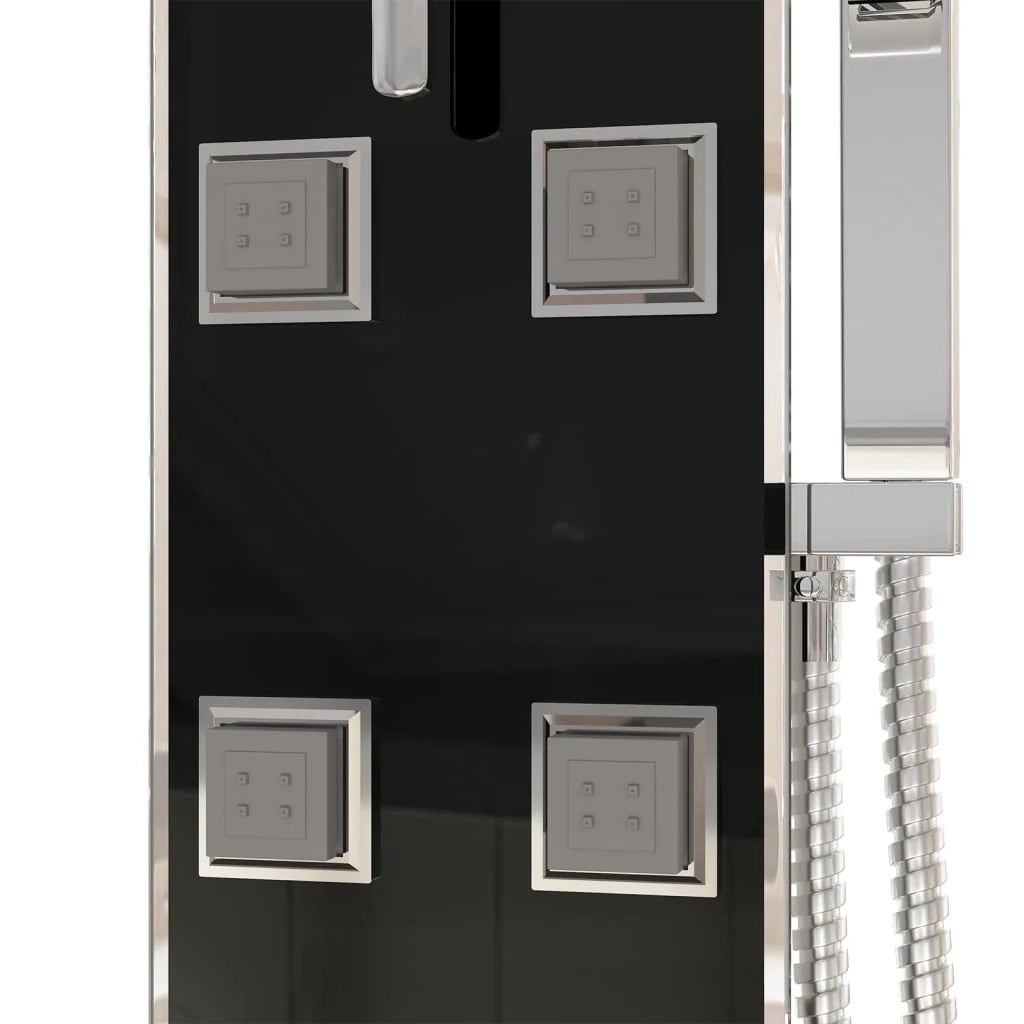 Pannello doccia con soffione rubinetto vetro acciaio inox 130 cm nero 02_0003433