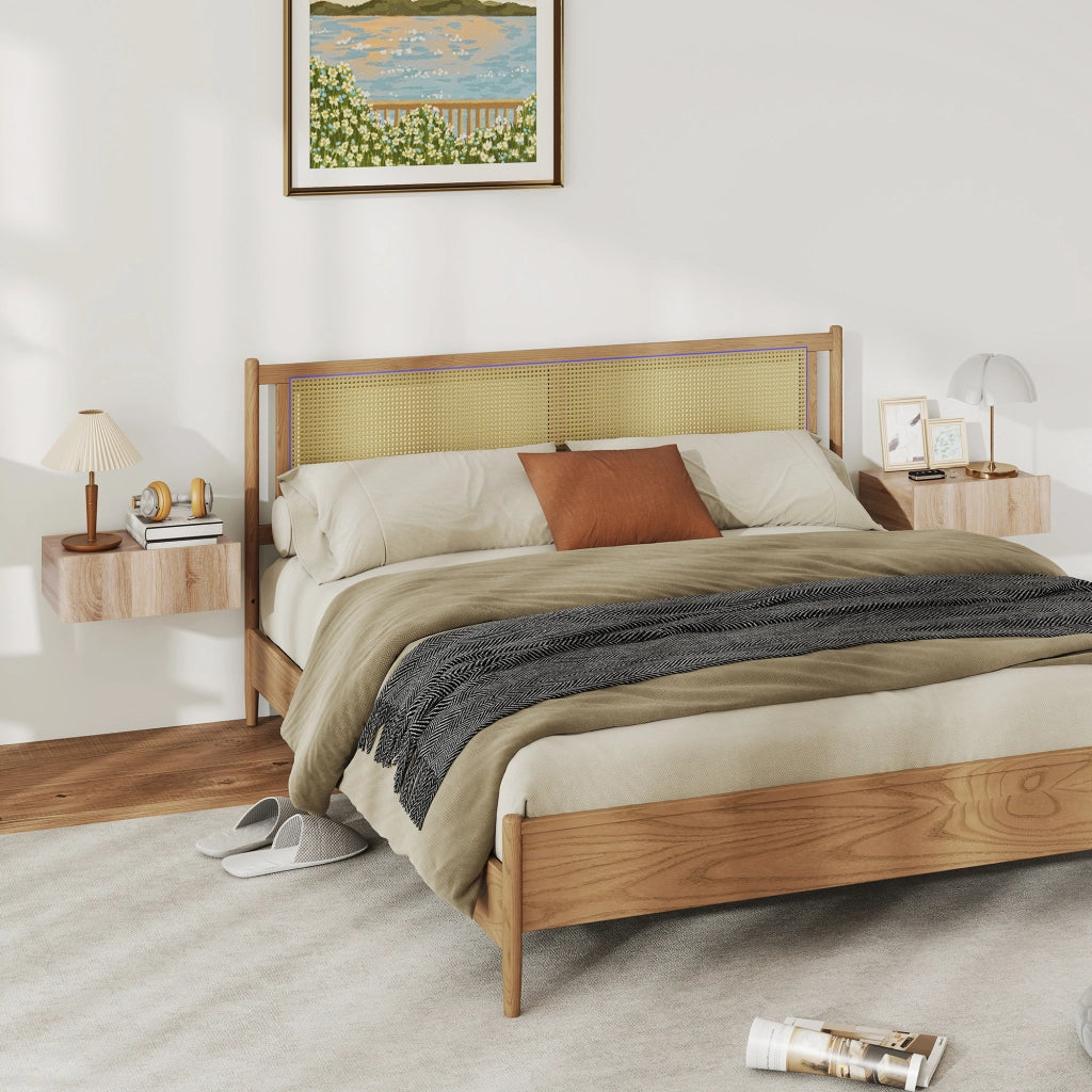 Tavolini da notte a sospensione ¨C Zephmum ¨C Legno effetto rovere 40x30x15 cm