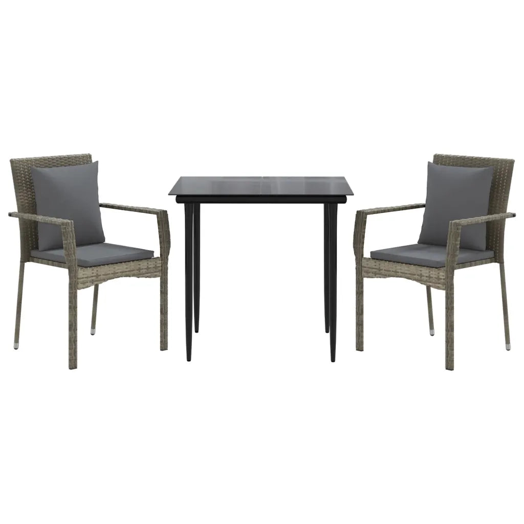 Set Salotto Giardino 3 pz | Set di Mobili da Esterno con Cuscini Nero e Grigio Polyrattan