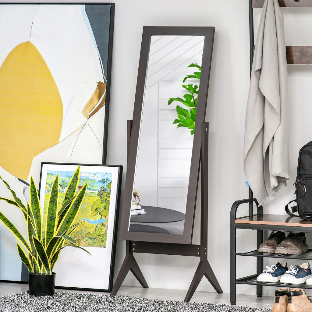 Specchio a Pieno Pieghevole da Terra con Inclinazione Regolabile per Camera ¨C zephmum ¨C Marrone 47x46x148 cm