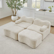 Divano modulare senza struttura con 2 pouf e seduta profonda in velluto beige antiscivolo per soggiorno