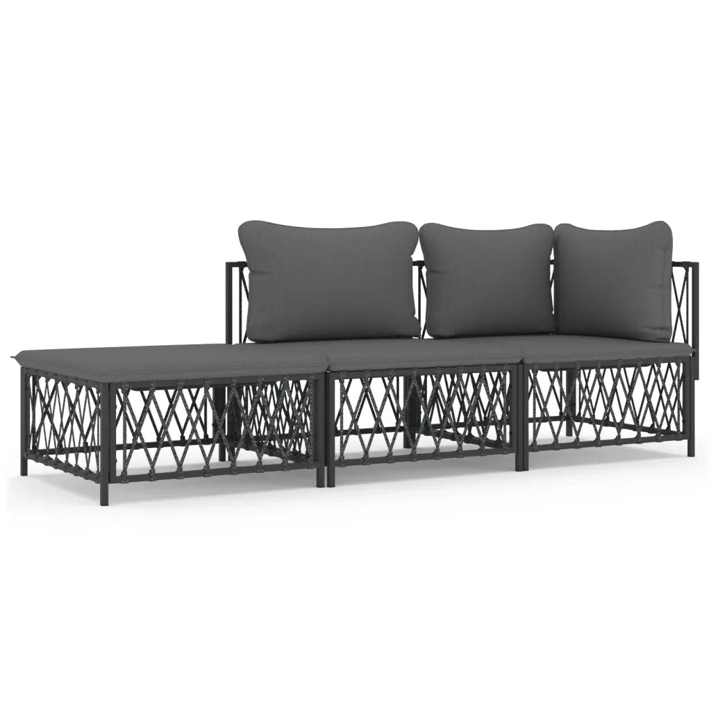 Set Salotto da Giardino 3 pz con Cuscini in Acciaio Antracite 3186847