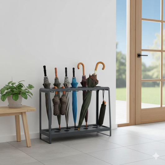 Portaombrelli Design Moderno Rettangolare Capienza 17 Ombrelli in Acciaio Antracite