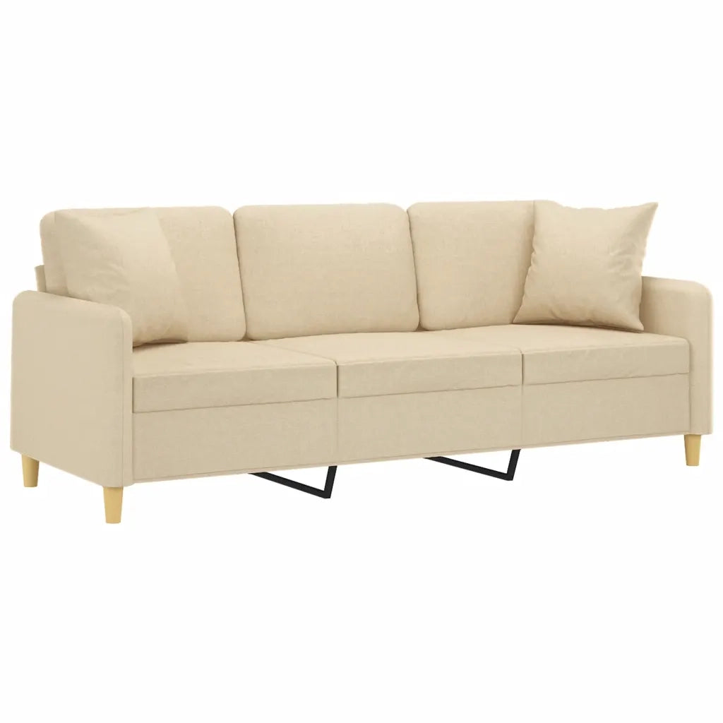 Divano | Divano da soggiorno | Sofa a 3 Posti con Cuscini Crema 180 cm in Tessuto